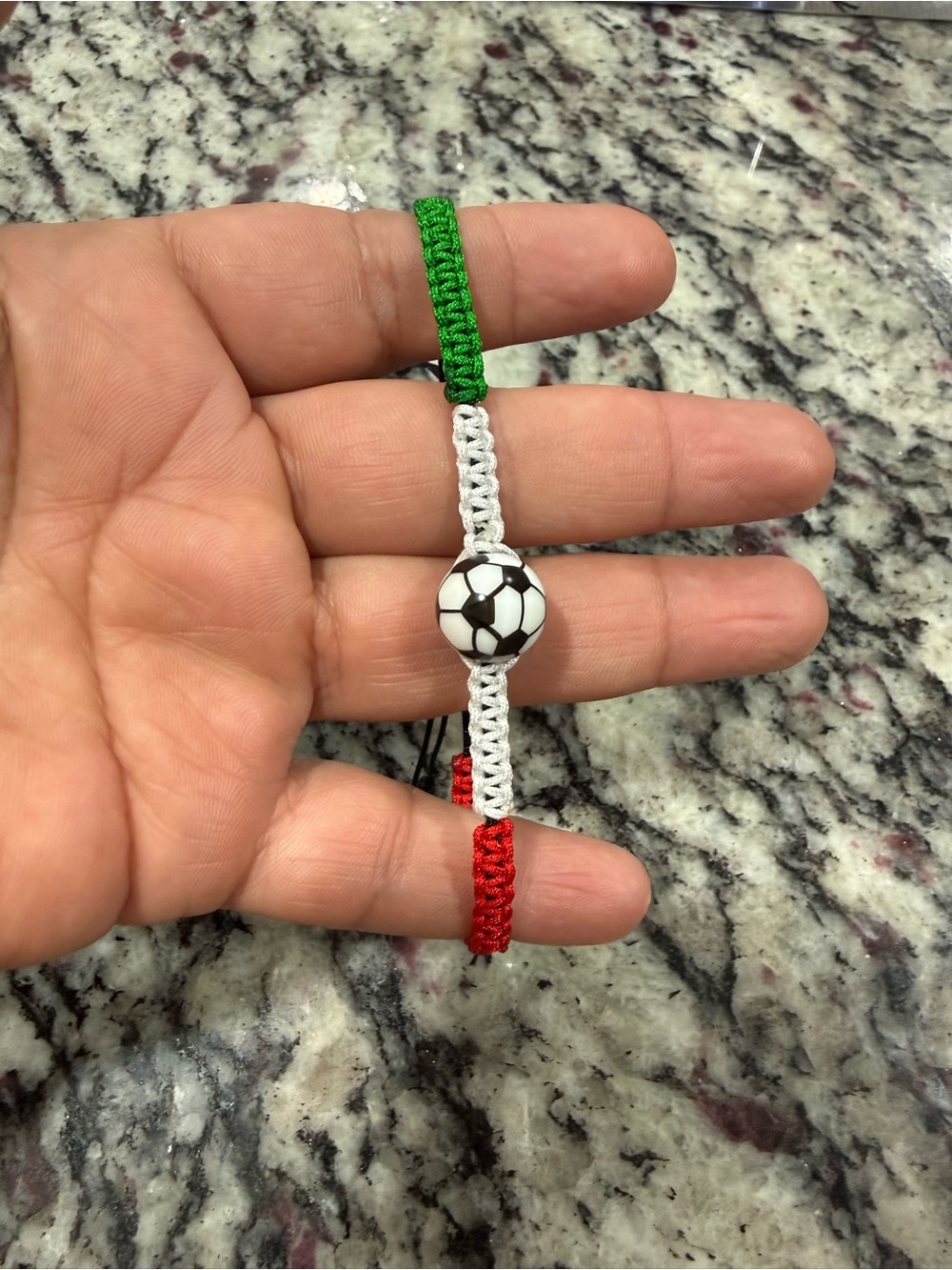 Handmade Tricolor Soccer Bead Bracelet - White/Green/Red
